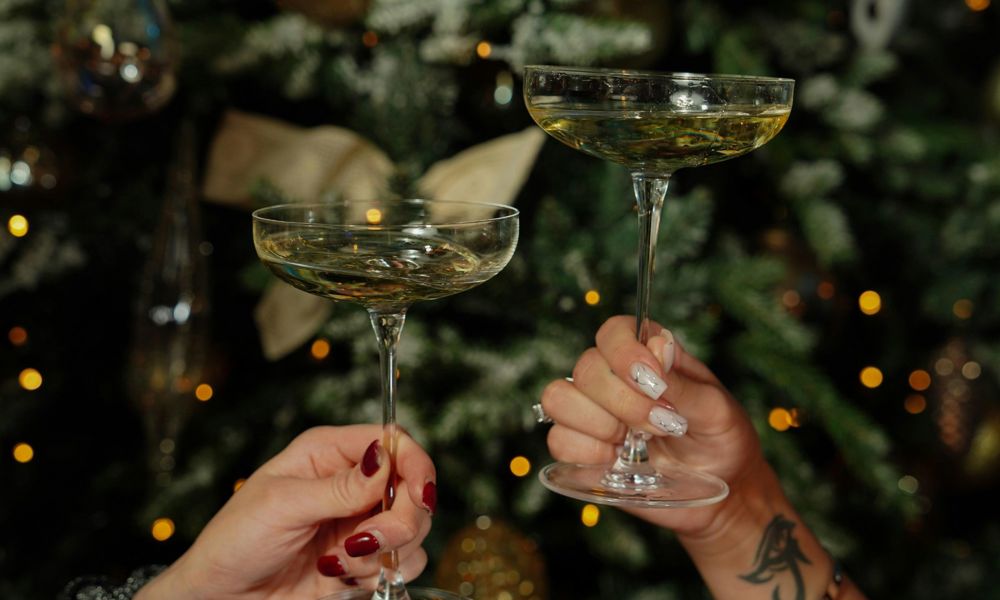 Two glasses of champagne at Christmas